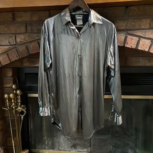 Silver black metallic button up vintage
